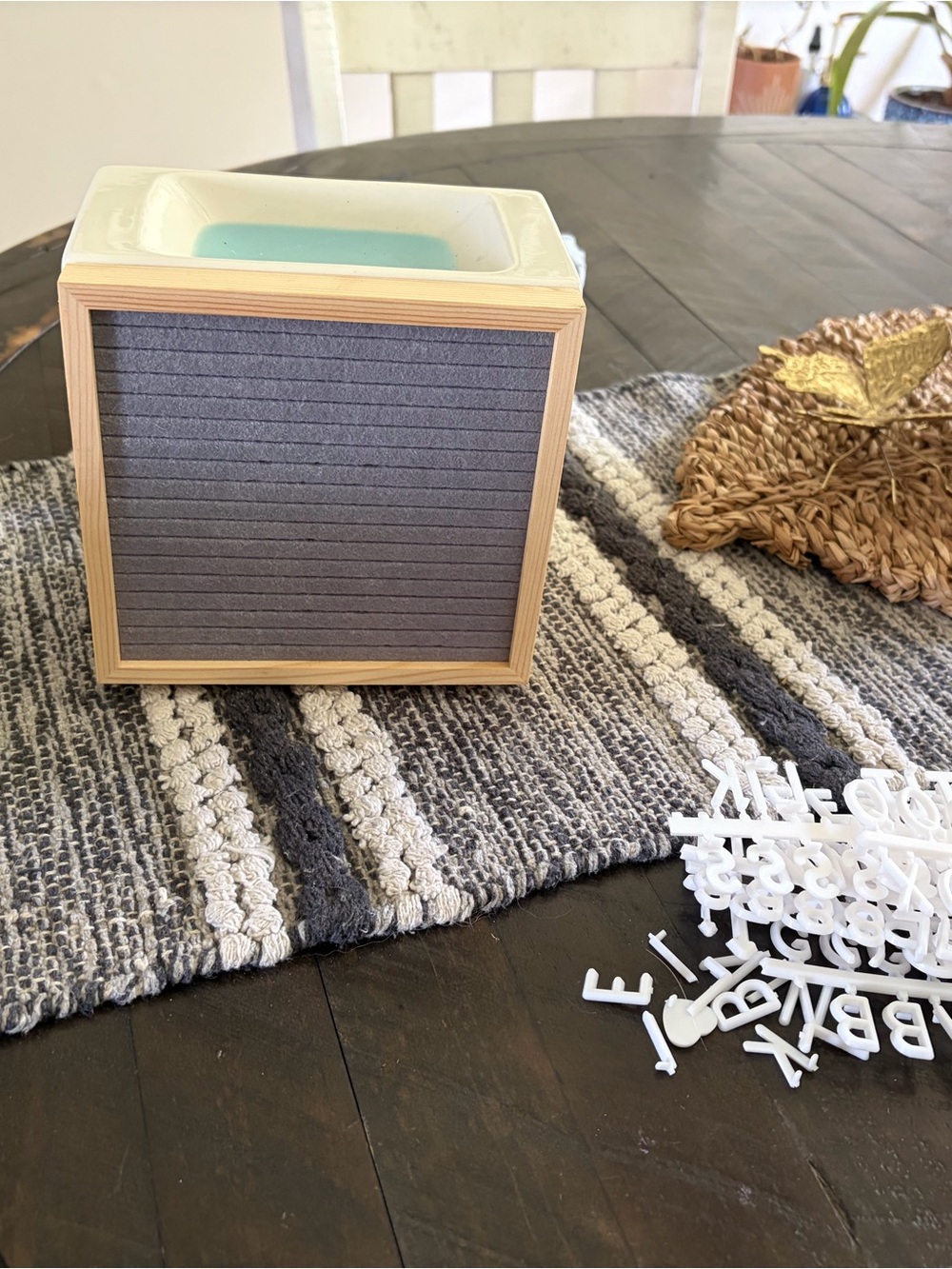 Scentsy Gray Felt Letter Board with Light Wood Frame, White Letters Wax Warmer